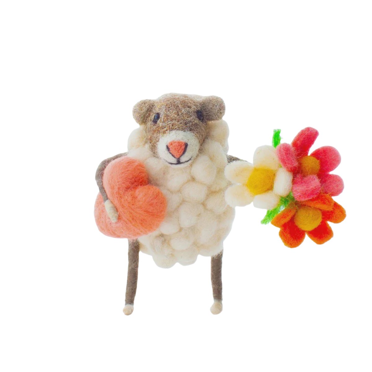 Felt Sheep - Heart and Flowers