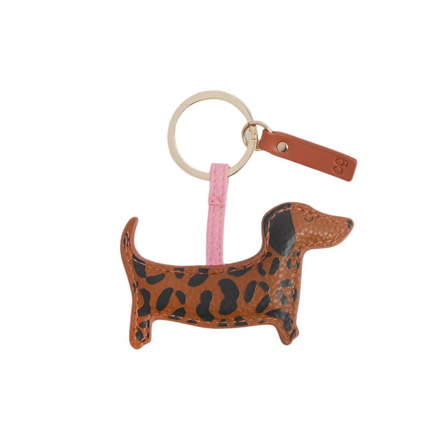 CG Vegan Leather Novelty Keyring - Tan Leopard Sausage Dog