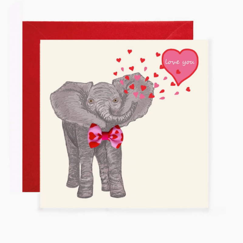 Love You Elephant With Bow Tie Card