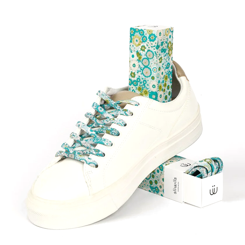 Sliwils Shoelaces - Blue and Green Flower