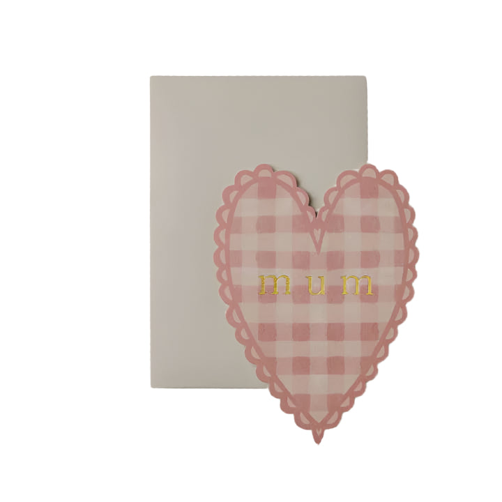 Mum Heart Pink Gingham Card