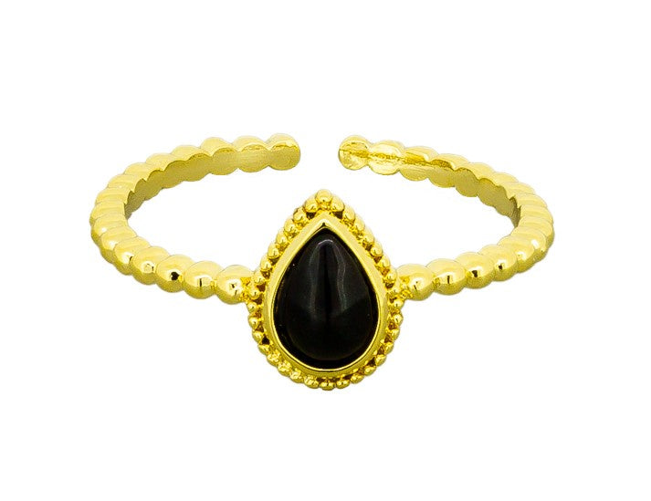 Gold Black Teardrop Ring