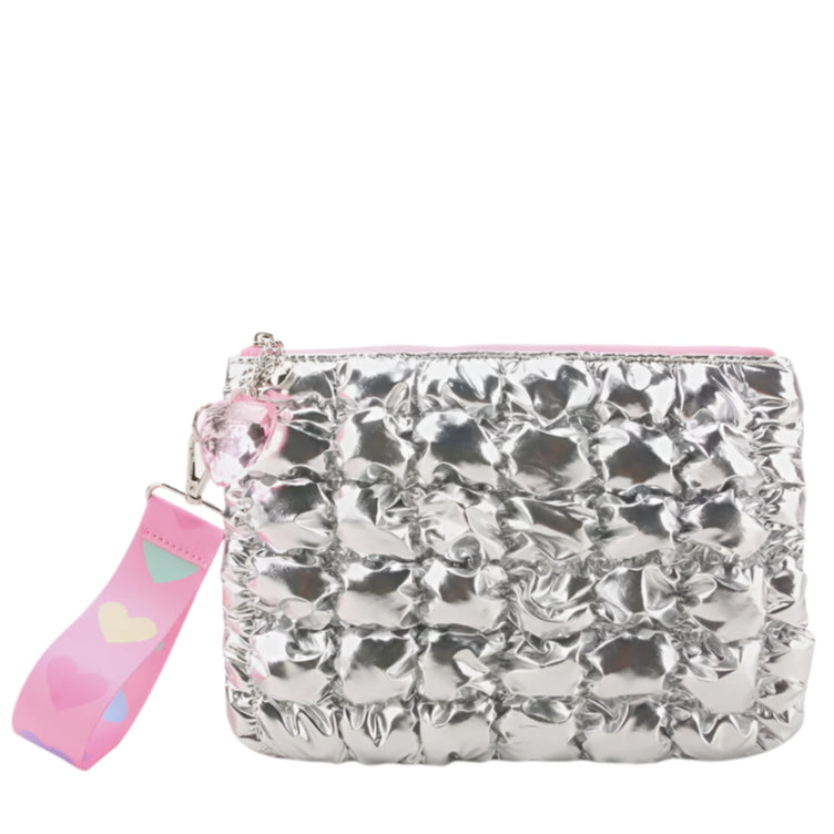 Wristlet - Quilted Scrunchie Heart Silver