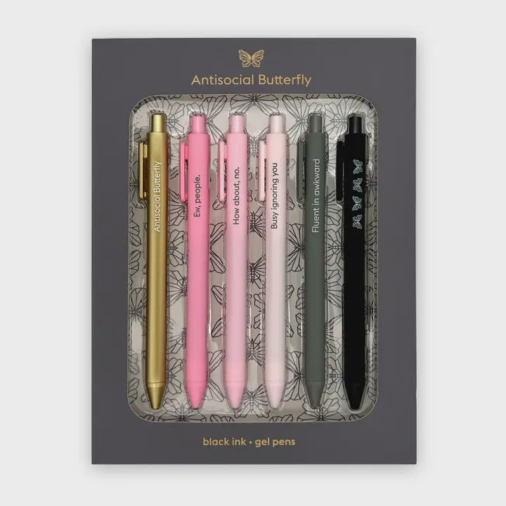 Quotable Gel Pen Set - Antisocial Butterfly