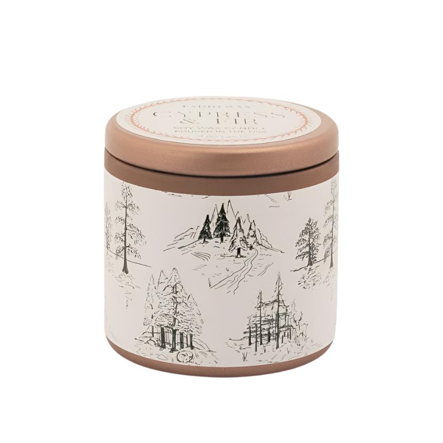 Cypress & Fir Copper Tin Candle - White