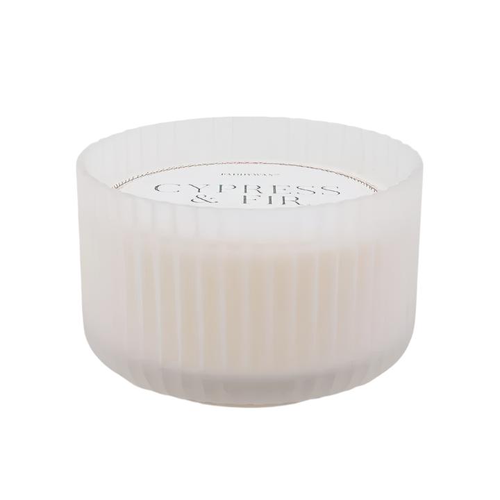 Cypress & Fir Holiday Ribbed Candle - Frosted Glass