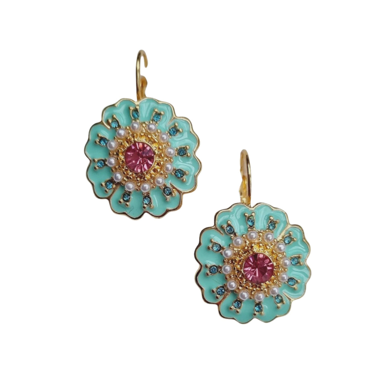 Enid Floral Enamel Earring - Aqua