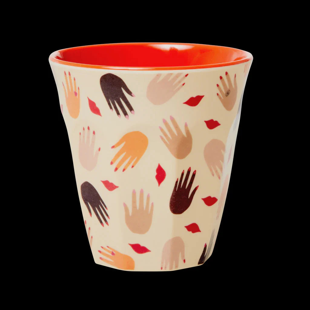 Melamine Cup with Hands and Kisses Print