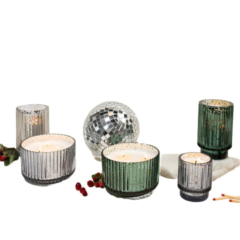 Cypress & Fir Holiday Ribbed Candle - Silver