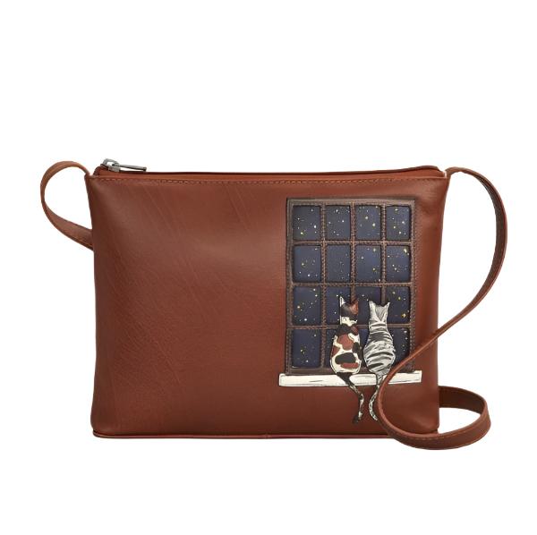 Leather Cross Body Bag - Midnight Cats