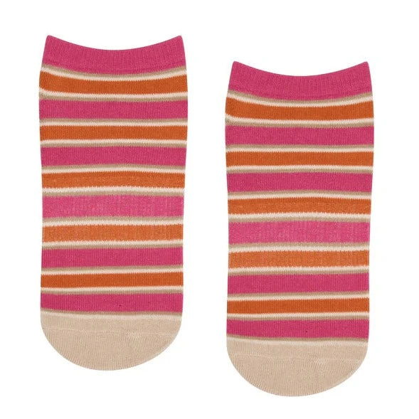 Classic Low Rise Grip Socks - Pink & Orange Stripes