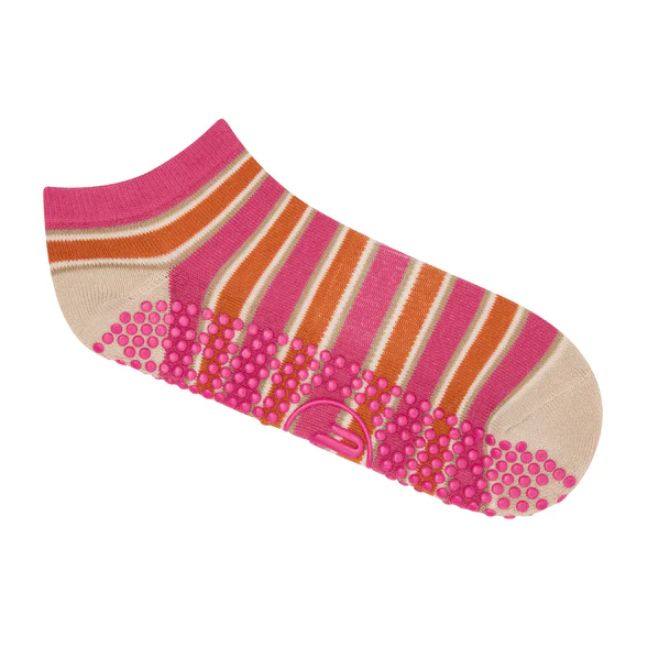 Classic Low Rise Grip Socks - Pink & Orange Stripes