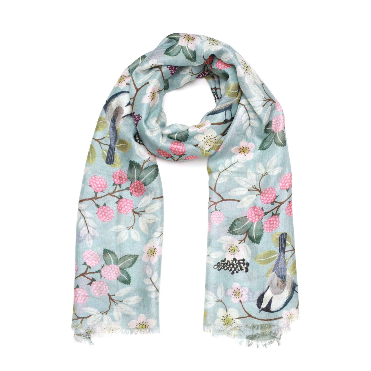 Modal Silk Scarf - Pale Blue Floral