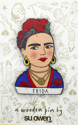 Frida Kahlo Iconic Artist Wooden Pin Brooch