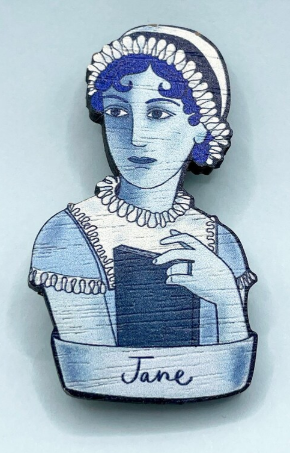 Jane Austen Book Lovers Wooden Pin Brooch