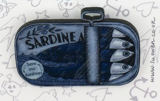 Sardines In A Tin Wooden Pin Brooch