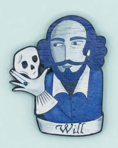 William Shakespeare Book Lovers Wooden Pin Brooch