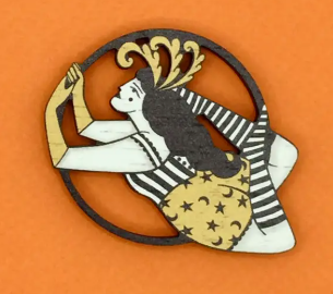 Vintage Style Circus Aerialist Wooden Pin Brooch