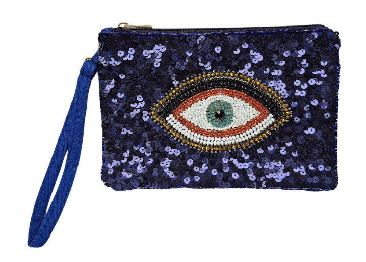 Blue Eye Beaded Clutch Bag