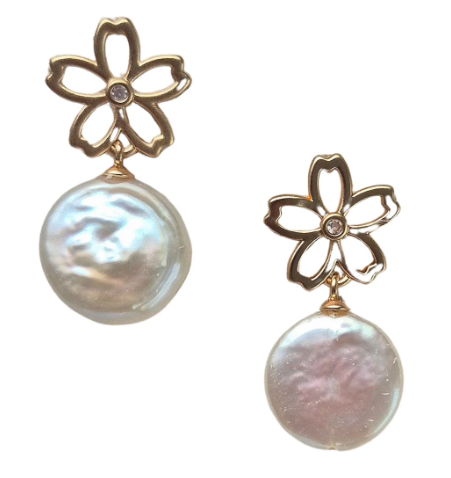 Natural Pearl Stud Earrings - Gold