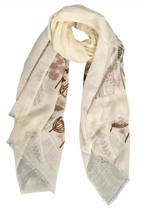 Pure Wool Scarf MW23263 - Eggshell Wildflowers