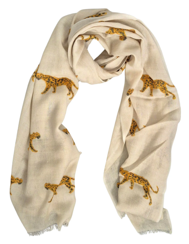 Pure Wool Scarf MW25307 - Beige Cheetah