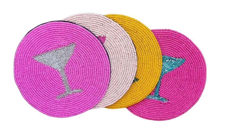 Beaded Coasters 4pc - Martini Glass