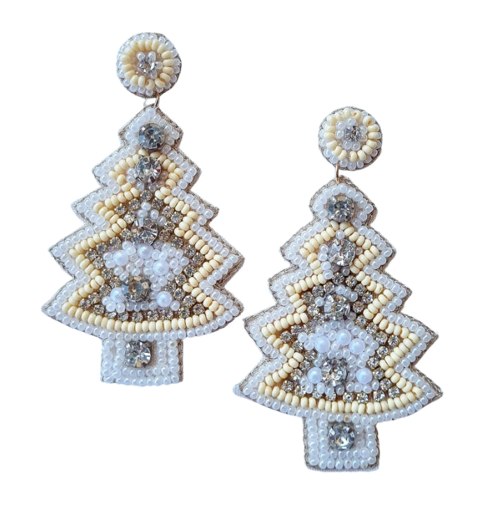 White Christmas Tree Beaded Earring