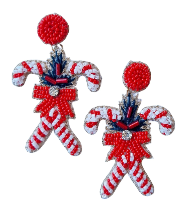 Double Candy Cane Christmas Beaded Earring