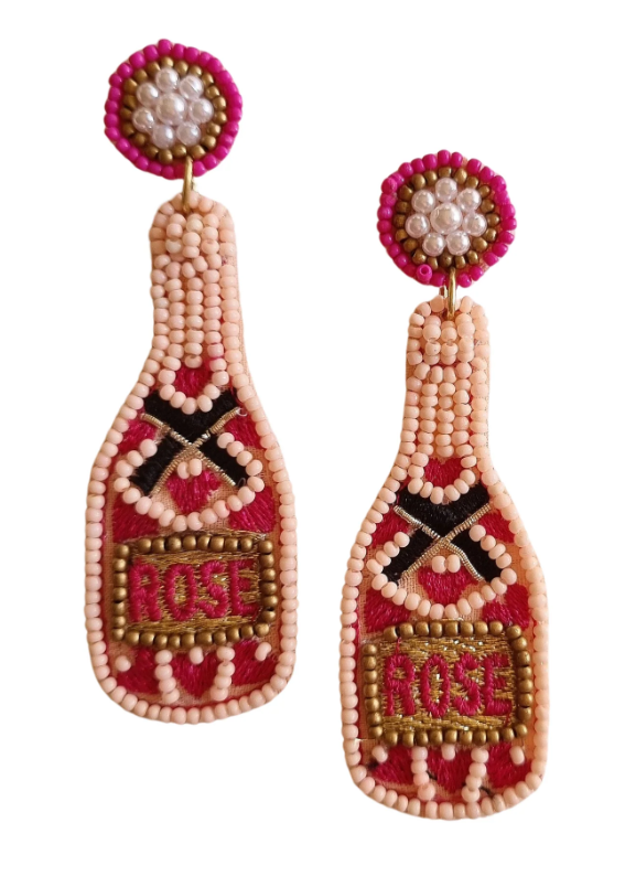 Beaded Earrings - Rose Bottle