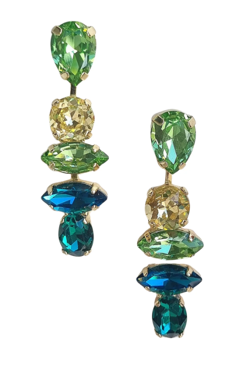 Gloria Cascading Gem Earring - Green