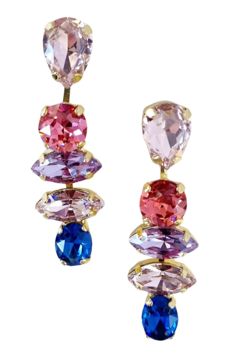 Gloria Cascading Gem Earring - Pink