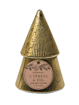 Cypress & Fir Stacked Tree Candle - Gold