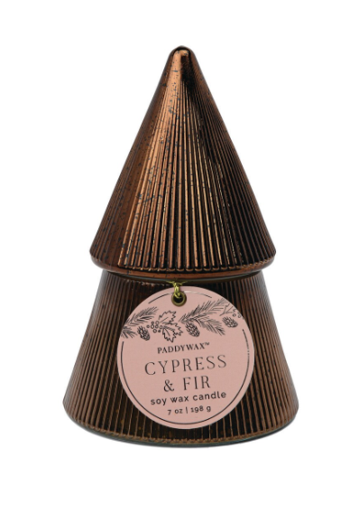 Cypress & Fir Stacked Tree Candle - Copper