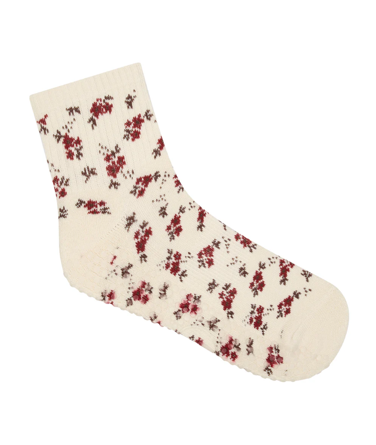 Quarter Crew Non Slip Grip Socks - Ditsy Floral