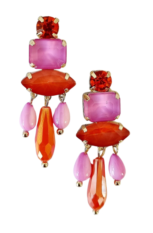 Nala Gem Earring - Pink Orange