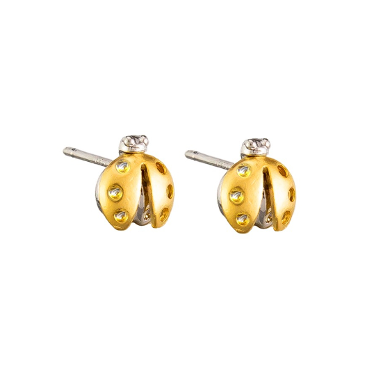 Gold Lady Bug Stud Earrings