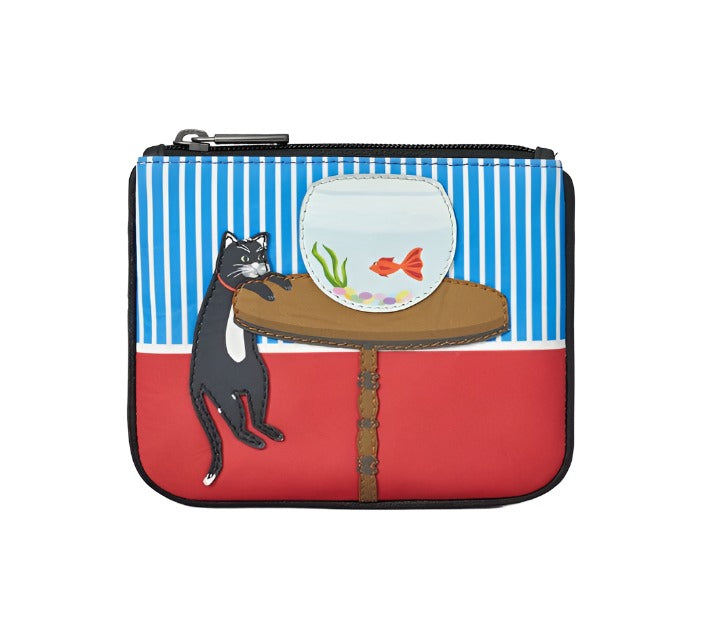 Zip Top Leather Purse Small - Cat & Fish