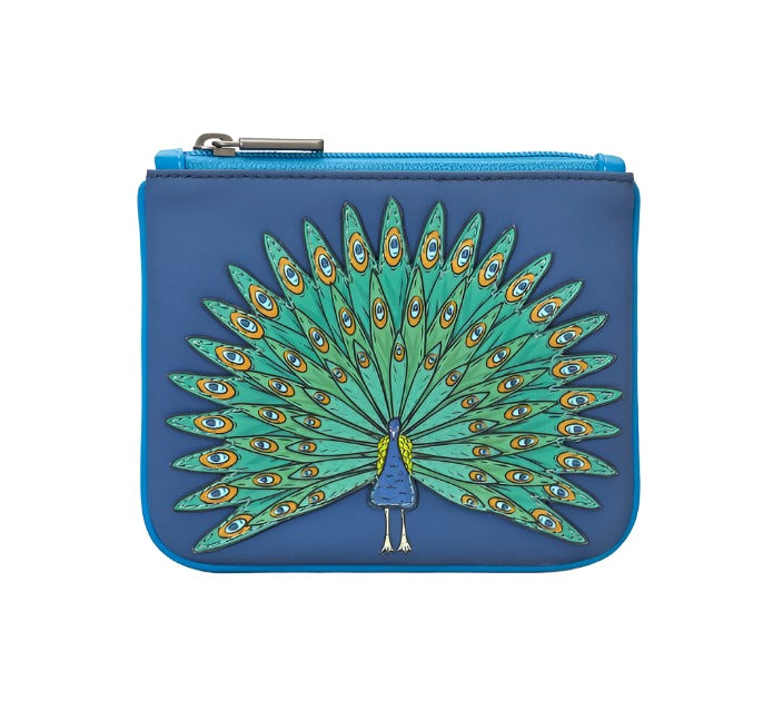 Zip Top Leather Purse Small - Peacock