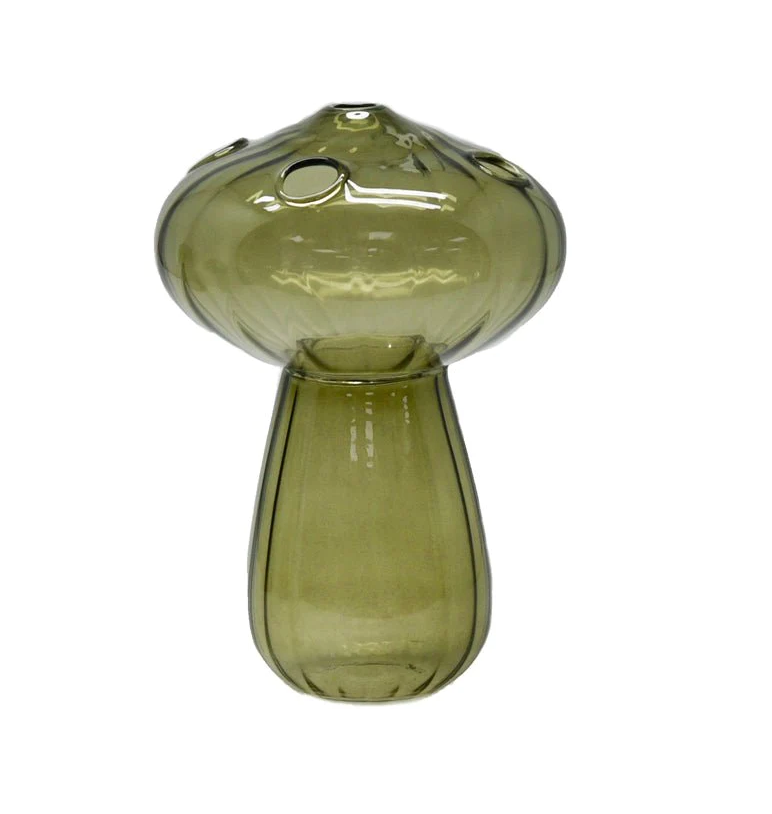 Tribe Glass Olive Mushroom Vase - Medium