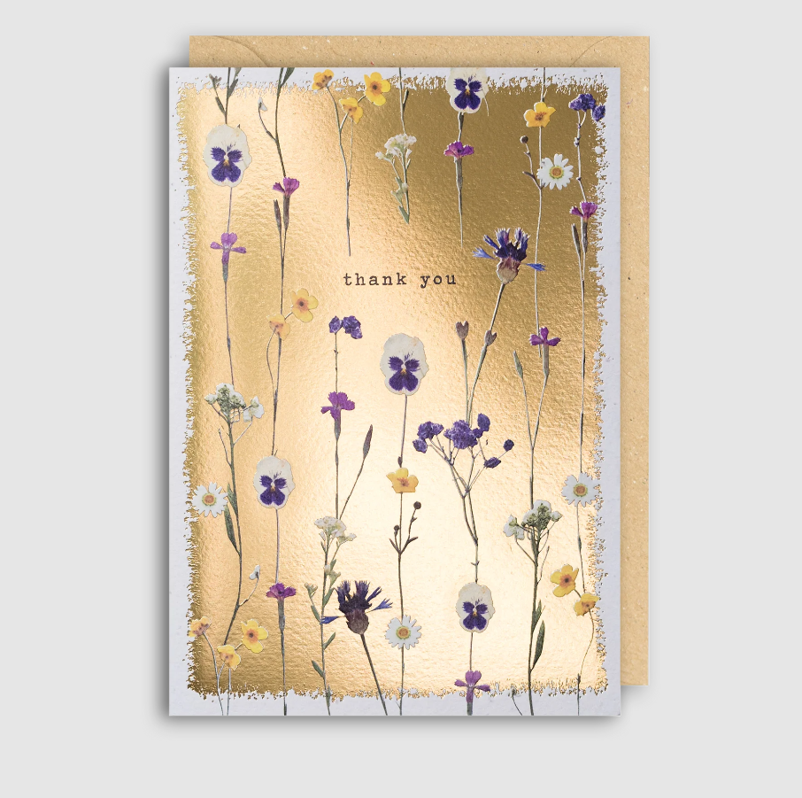 Thank You Gold Pressed Flowers Card