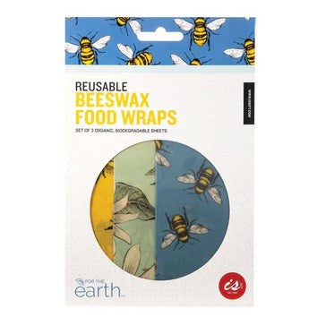 Set of 3 Reusable Beeswax Food Wraps - Bees