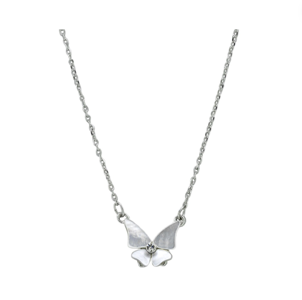 Silver Mother of Pearl Butterfly Necklace