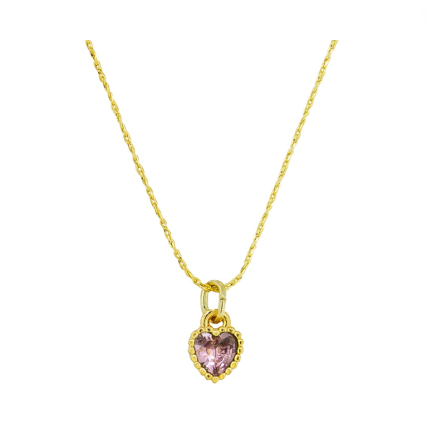 Gold Pink Heart Pendant Necklace