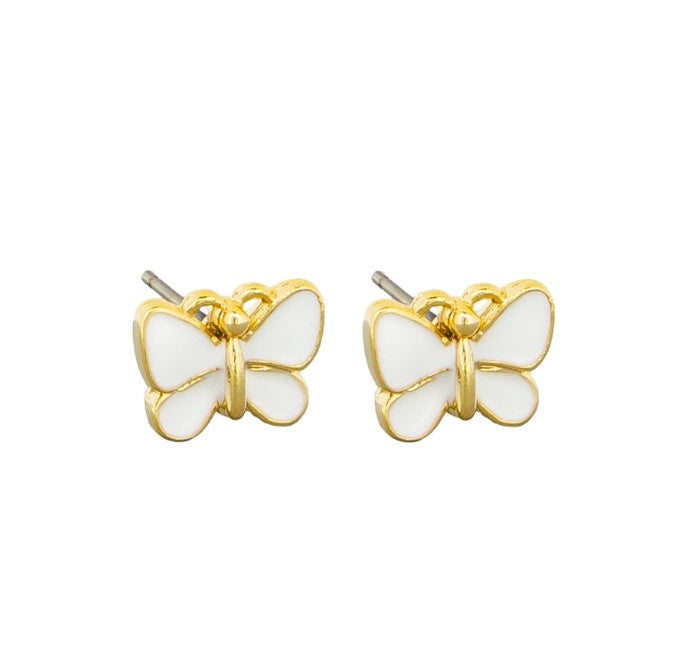 White Enamel Butterfly Studs