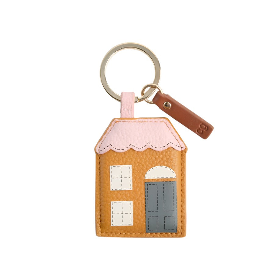 CG Vegan Leather Novelty Keyring  - Tan/Pink House