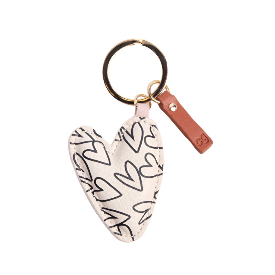 CG Vegan Leather Novelty Keyring  - Mono Outline Heart