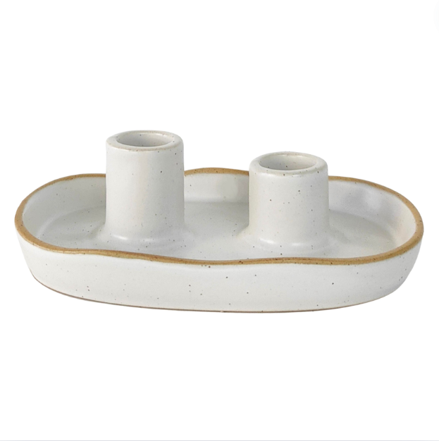 Ceramic Double Candle Holder - White