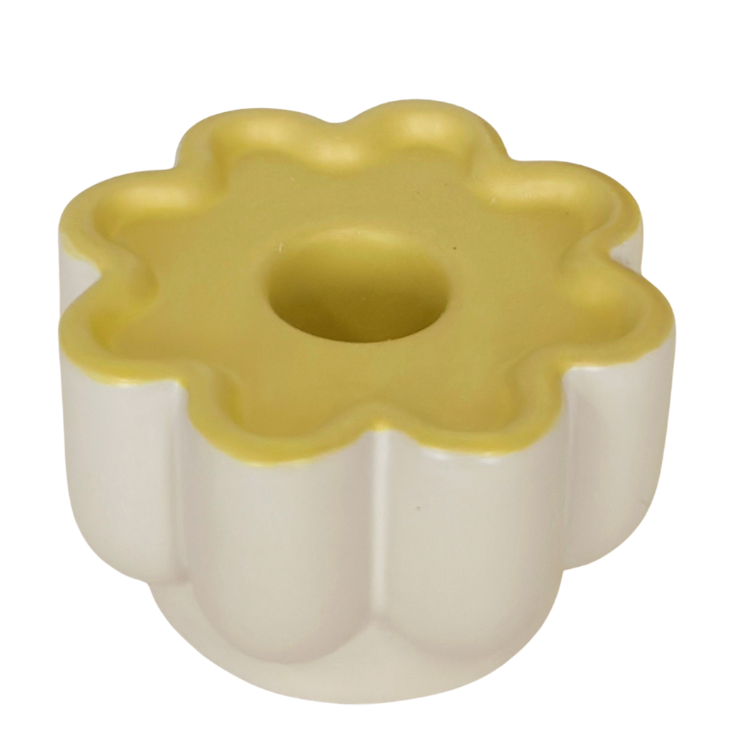 Groovy Flower Candle Holder - White & Yellow