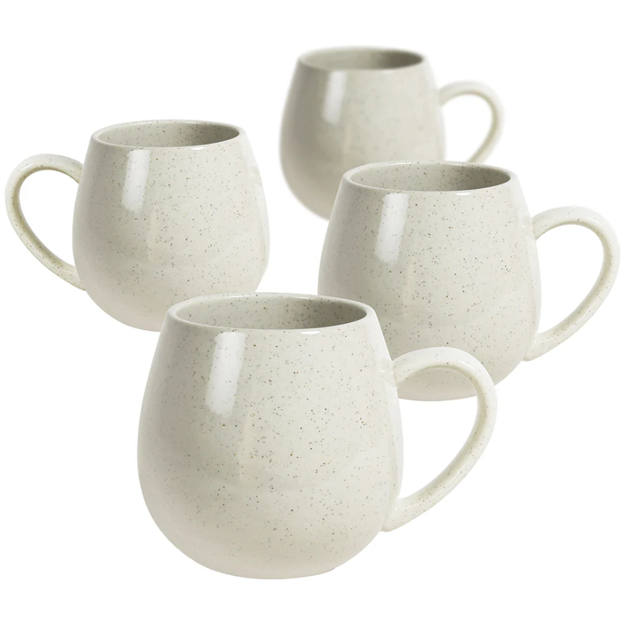 Set of 4 Mugs - White Speckled Hug Me